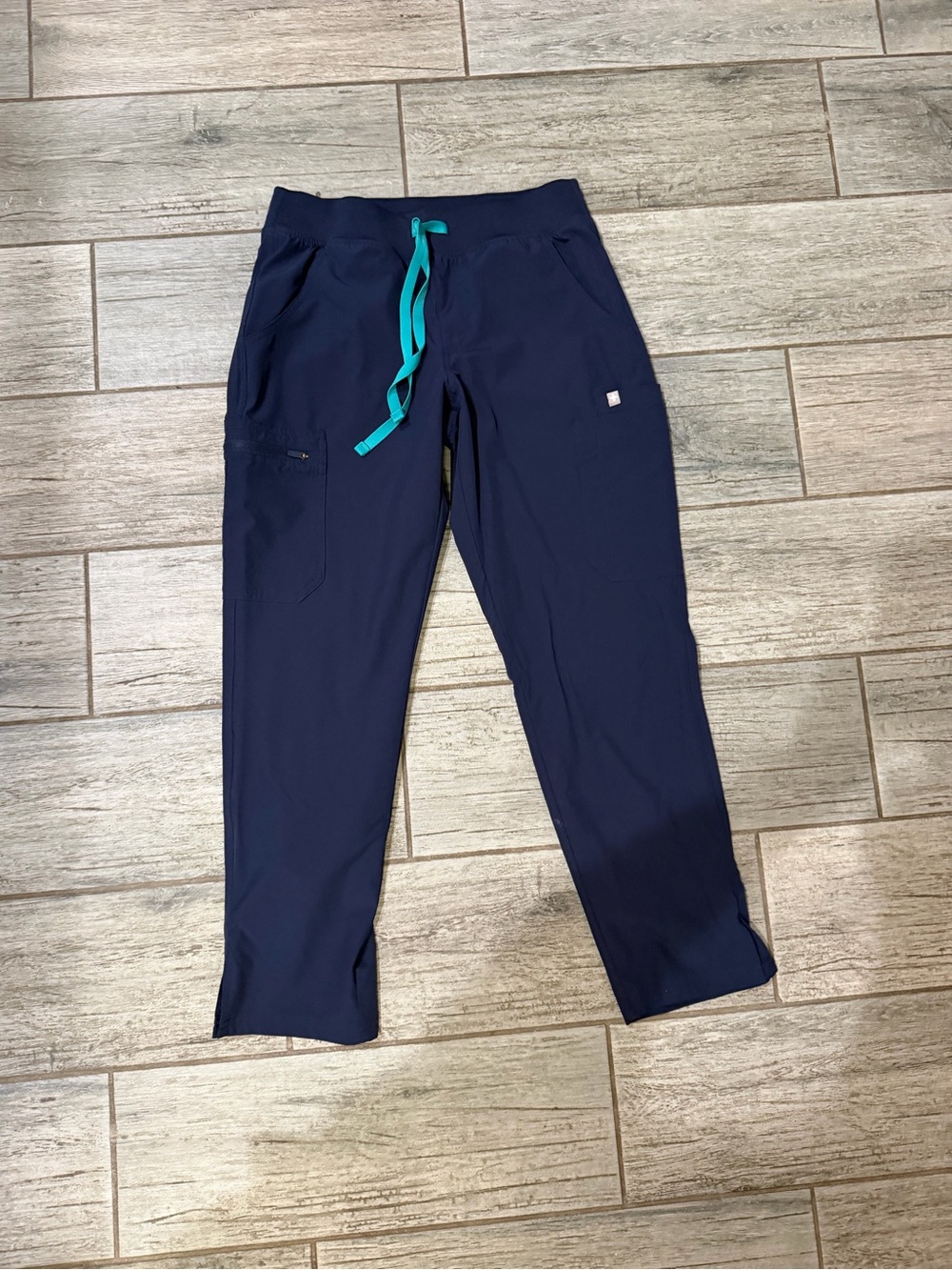 Figs Navy Women’s Scrub Pants with Teal Tie